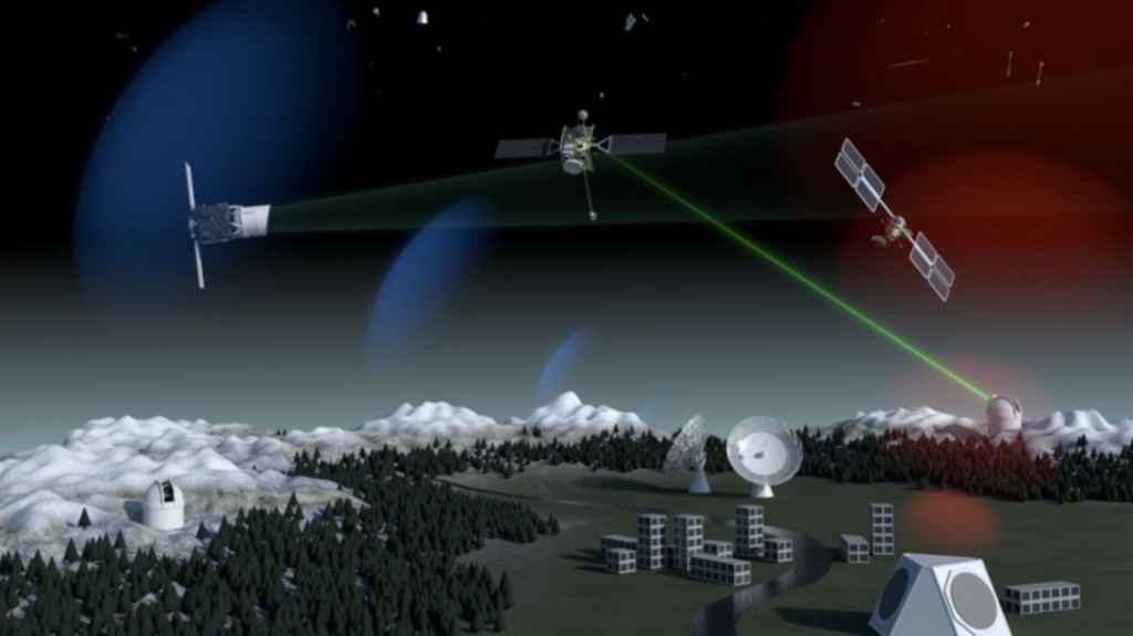 satellites in a night sky
